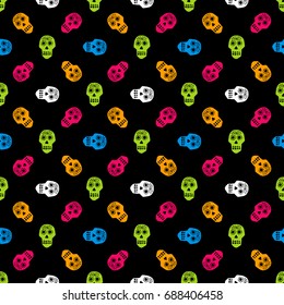 Seamless colorful halloween pattern. Day of The Dead vector background with sugar skulls