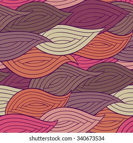 Seamless colorful hand drawn background, decorative lineart leaves