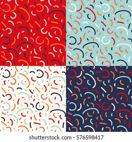 Seamless colorful hand drawn doodle patterns set