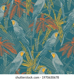 seamless colorful hand drawn pattern with parrot