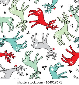 Seamless colorful hand drawn reindeer illustration silhouette background pattern for christmas in vector