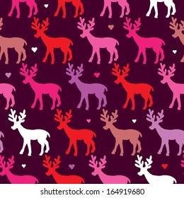 Seamless colorful hand drawn reindeer illustration silhouette background pattern for christmas in vector