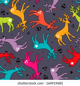 Seamless colorful hand drawn reindeer illustration background pattern for christmas in vector