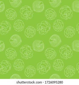 Seamless colorful hand drawn vector cabbage pattern texture. Organic vegetarian product. Vector for design packaging, wrapping, background, banner, poster, notebook, invitation, color book.