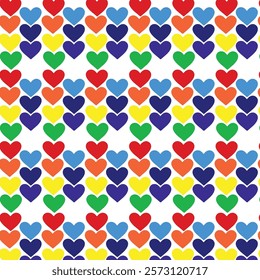 Seamless Colorful Heart Pattern on White Background for Playful Designs