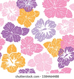 Seamless colorful hibiscus pattern illustration