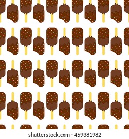 Seamless Colorful Ice Cream Pattern.  Ice Cream Dessert on a Wooden Stick. Vector illustration.