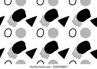 Seamless colorful illustrations. Retro texture and geometric elements. Memphis style. Background for your design. Flat vector for printed material, fabrics, wallpaper, paper. Vector illustration