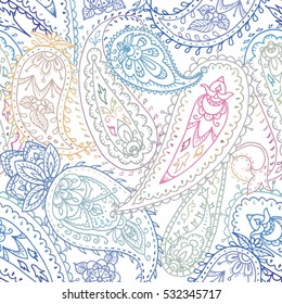 Seamless colorful indian floral paisley pattern