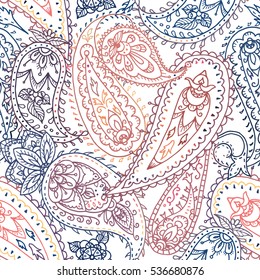 Seamless colorful indian floral paisley pattern