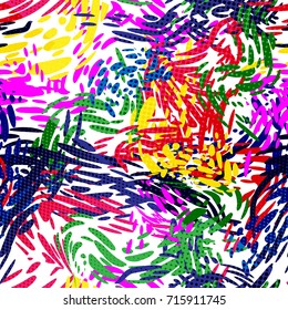 Seamless colorful ink color splats pattern. Summertime pattern