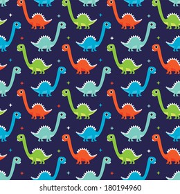 Seamless colorful kids dinosaur illustration background pattern in vector