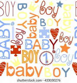 seamless colorful kids pattern with label Baby Boy