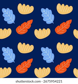 Patrón colorido inconsútil de la hoja, Ilustración vectorial plana moderna para el diseño de los niños, fondo botánico de moda para la materia textil, Fondo de pantalla, papel de embalaje.
