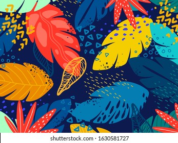 Seamless Colorful Leaves Pattern Background.