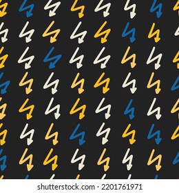 Seamless colorful a lightning bolt pattern. Abstract background with hand drawn doodle shapes.