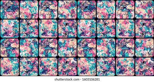 Seamless colorful marbling effect rounded squares tile pattern design EPS10 Illustration