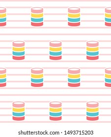 Seamless colorful marshmallow with pink stripe vector pattern background.