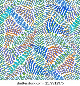 Seamless colorful messed zigzag lines pattern. Abstract chevron ornament. Hand drawn striped overlay geometric fashion print. Funky grid grunge hipster textured swatch.