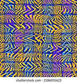 Seamless colorful messed zigzag lines pattern. Abstract chevron ornament. Hand drawn striped overlay geometric fashion print. Funky grid grunge hipster textured swatch.