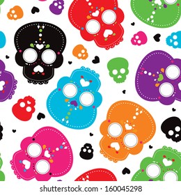 Seamless colorful mexican skull decoration background pattern in vector