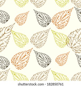 Seamless colorful minimalistic autumn leaves background