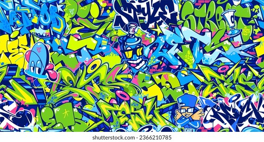 Seamless Colorful Modern Abstract Urban Style Hiphop Graffiti Street Art Pattern. Vector Illustration Background Template