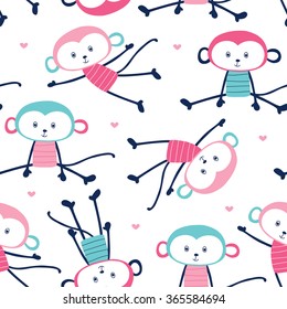 seamless colorful monkey pattern vector illustration