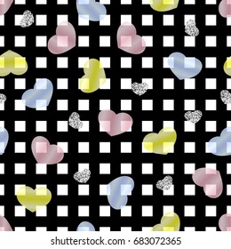 seamless colorful monochrome heart with silver heart glitter on stripe pattern background