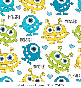 seamless colorful monster pattern vector illustration