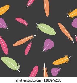 Seamless colorful multicolor pattern with feathers. Design elements for textiles, covers and web. Vector illustration.