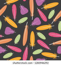 Seamless colorful multicolor pattern with feathers. Design elements for textiles, covers and web. Vector illustration.