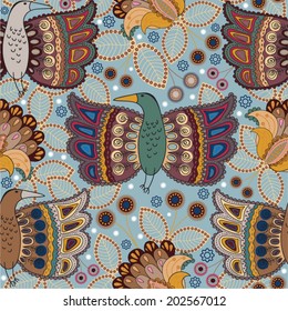 Seamless colorful nature pattern with birds