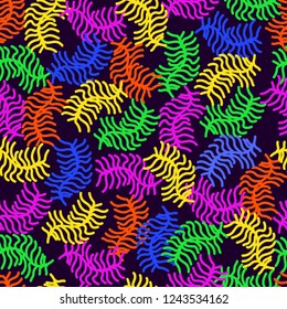 Seamless colorful nature pattern vector background abstract art with dry branches plants green blue yellow orange purple vintage retro design