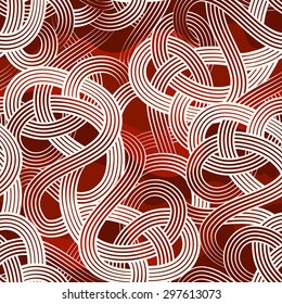 Seamless colorful noodles pattern on dark red background.