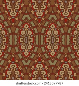 Seamless colorful ornament for design and backgrounds.  Vector rich pattern in red brown yellow