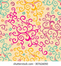 Seamless colorful ornate pattern on light background. Vector illustration for graphic design.