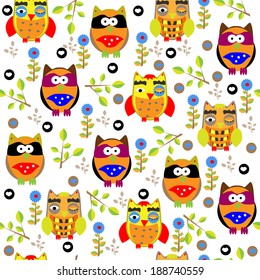 Seamless colorful owl pattern for kids in vector art