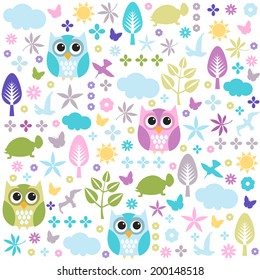 Seamless colorful owl pattern for kids