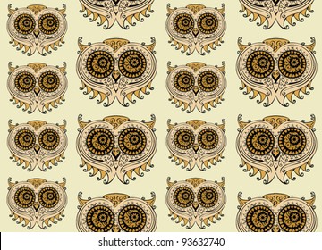 Seamless colorful owl pattern - vector background