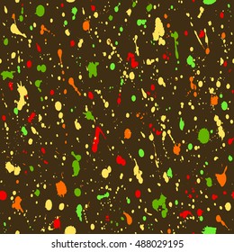 Seamless colorful paint splatter pattern, background. Vector illustration. Template for design textile, backgrounds, wrappers, covers, package
