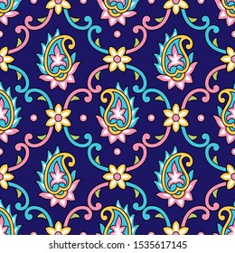 Seamless colorful paisley damask pattern