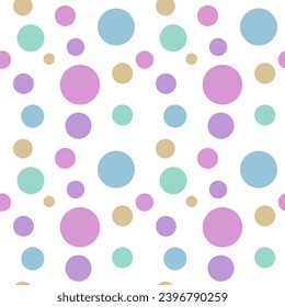 seamless colorful pastel polka pattern on white background 