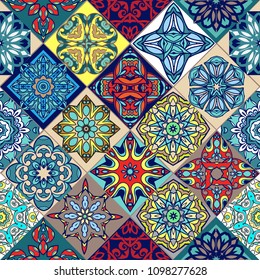 Seamless colorful patchwork. Floral wallpaper. Decorative ornament for fabric, textile, wrapping paper.