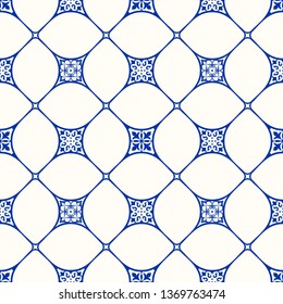 Seamless colorful patchwork pattern. Majolica pottery tile. Portuguese and Spain decor. Azulejo. Ceramic tile in talavera style