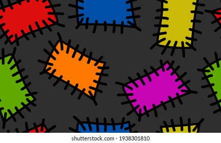 Seamless colorful patchwork pattern on gray background, vector illustration