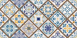 Seamless Colorful Patchwork Tile With Islam, Arabic, Indian, Ottoman Motifs. Majolica Pottery Tile. Portuguese And Spain Decor. Ceramic Tile In Talavera Style. Vector Illustration.