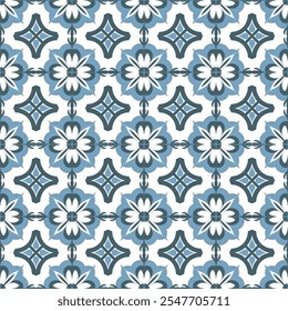 Seamless colorful patchwork tile with Islam, Arabic, Indian, ottoman motifs. Majolica pottery tile. Portuguese and Spain azulejo. Ceramic tile in talavera