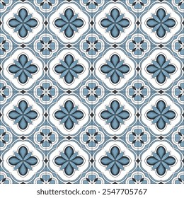 Seamless colorful patchwork tile with Islam, Arabic, Indian, ottoman motifs. Majolica pottery tile. Portuguese and Spain azulejo. Ceramic tile in talavera