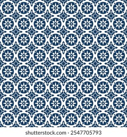 Seamless colorful patchwork tile with Islam, Arabic, Indian, ottoman motifs. Majolica pottery tile. Portuguese and Spain azulejo. Ceramic tile in talavera